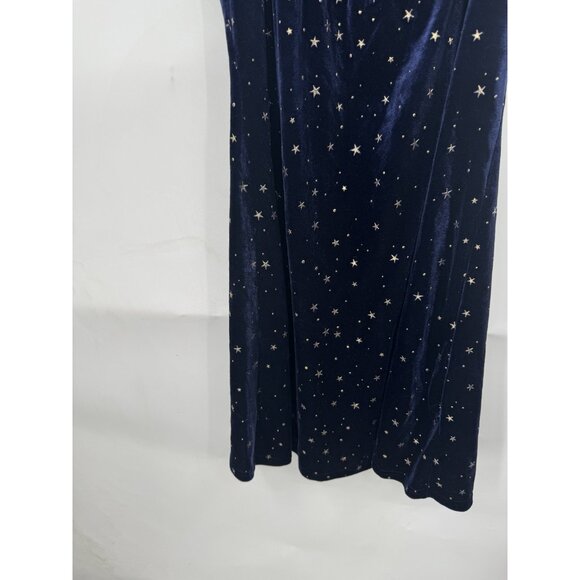 Romwe Celestial Space Star Print Velour Mini Slip  Retro Y2K Navy Blue Stretchy - Picture 6 of 8